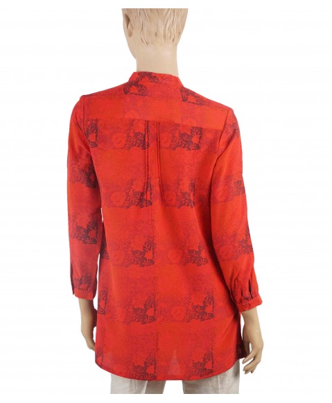 Long Silk Shirt - Red Floral