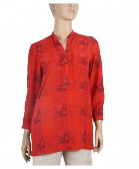 Long Silk Shirt - Red Floral