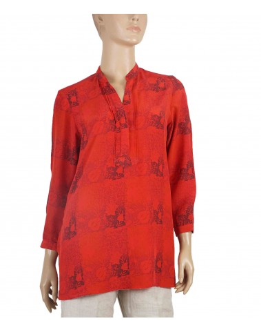 Long Silk Shirt - Red Floral