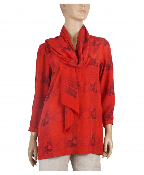 Long Silk Shirt - Red Floral