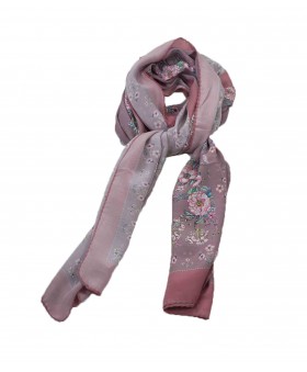 Crepe Silk Scarf - Floral with bird