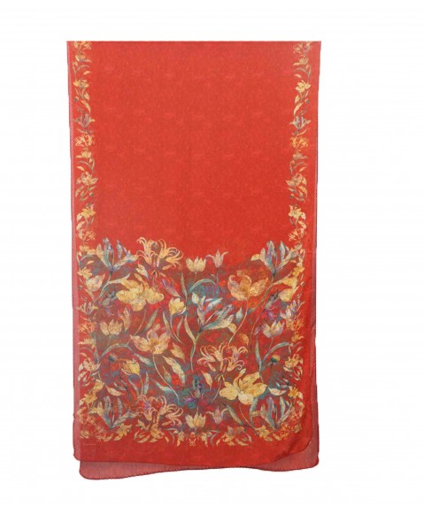 Crepe Silk Scarf - Red Floral