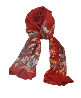 Crepe Silk Scarf - Red Floral