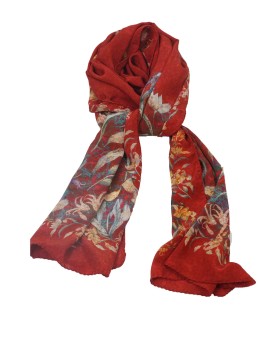 Crepe Silk Scarf - Red Floral