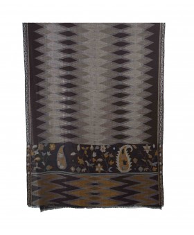 Printed Stole -Deep brown ikat