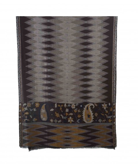 Printed Stole -Deep brown ikat