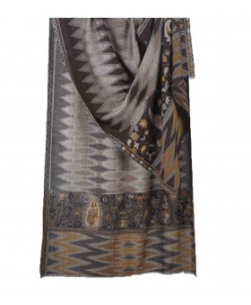 Printed Stole -Deep brown ikat