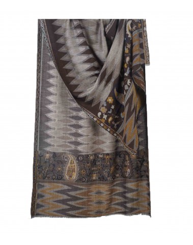 Printed Stole -Deep brown ikat