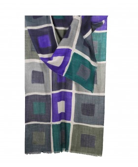 Printed Stole - Green and Blue Boxes