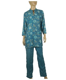 Cotton Co-ord Set - Peacock Green Flowers