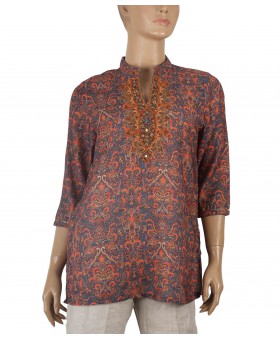 Antique Kurti - Orange ethnic print