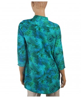 Antique Silk Kurti - Silver Embroidery With Blue Paisley
