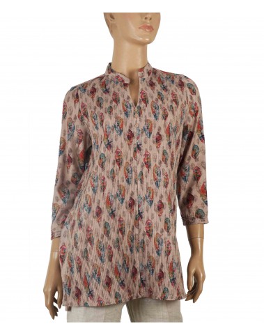 Casual Kurti - Beige With Colorful Leaf