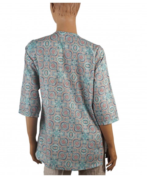 Casual Kurti - Indian Prints On Mint-Green