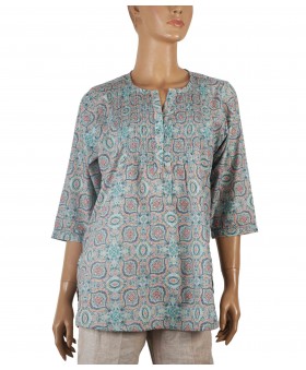 Casual Kurti - Indian Prints On Mint-Green