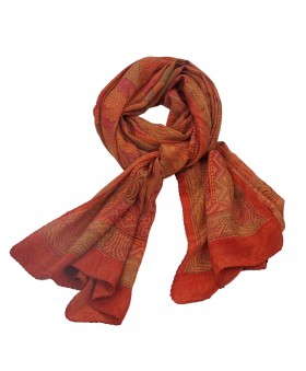 Crepe Silk Scarf - Orange Leaf