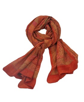 Crepe Silk Scarf - Orange Leaf