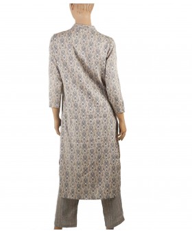 Kurti Set - Beige Base With Blue Print