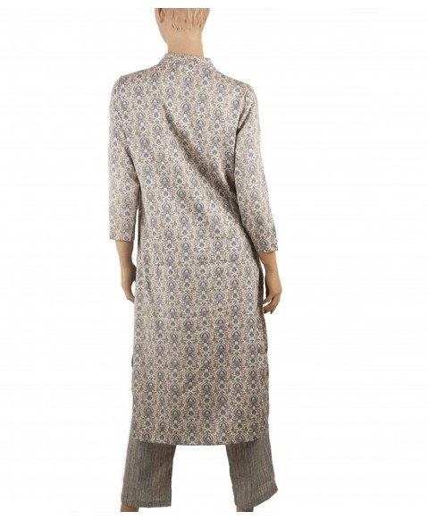 Kurti Set - Beige Base With Blue Print