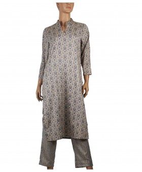 Kurti Set - Beige Base With Blue Print
