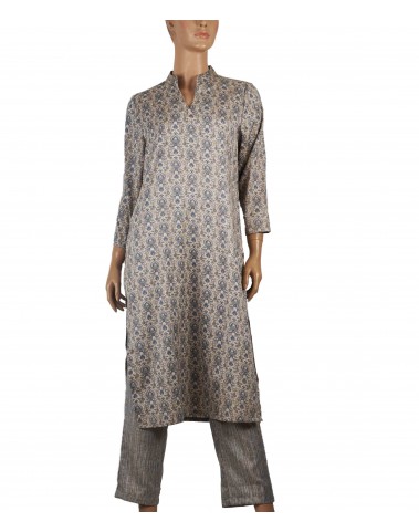 Kurti Set - Beige Base With Blue Print