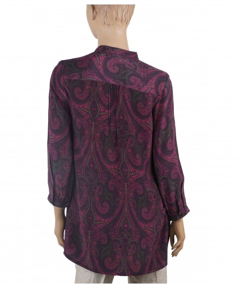 Long Silk Shirt - Purple With Paisley