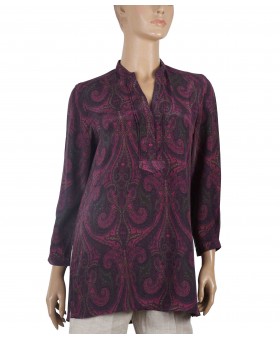 Long Silk Shirt - Purple With Paisley