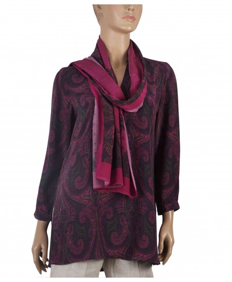 Long Silk Shirt - Purple With Paisley