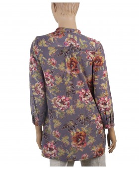 Long Silk Shirt - Big Floral With Leaves