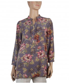 Long Silk Shirt - Big Floral With Leaves
