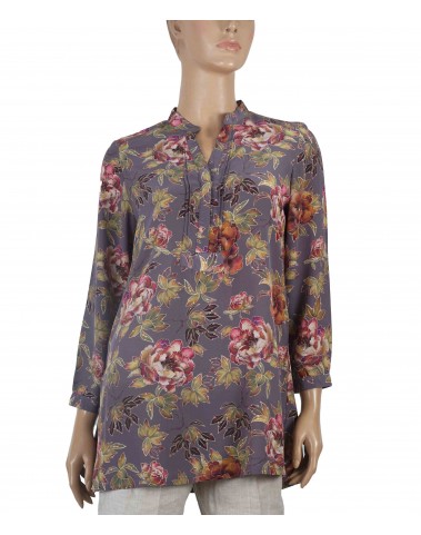 Long Silk Shirt - Big Floral With Leaves