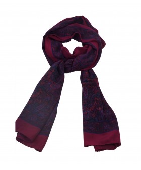 Crepe Silk Scarf - Purple Paisley With Flowers