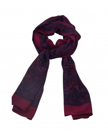 Crepe Silk Scarf - Purple Paisley With Flowers