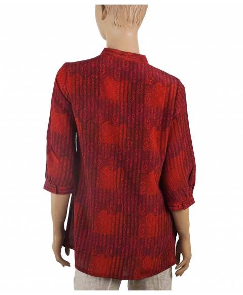 Short Silk Shirt - Red With Paisley