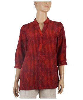 Short Silk Shirt - Red With Paisley