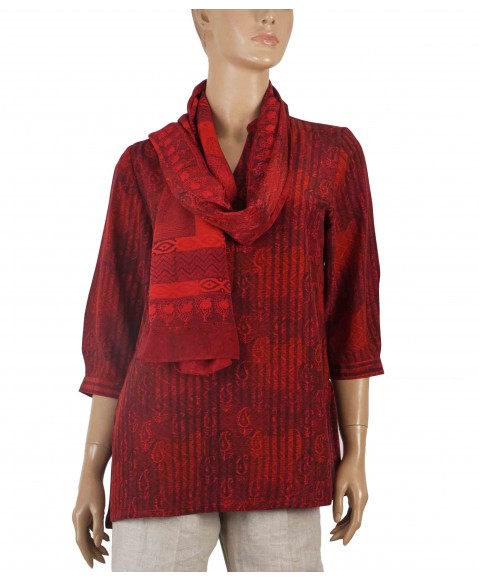 Short Silk Shirt - Red With Paisley