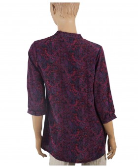Short Silk Shirt - Purple Paisley with Flowers 