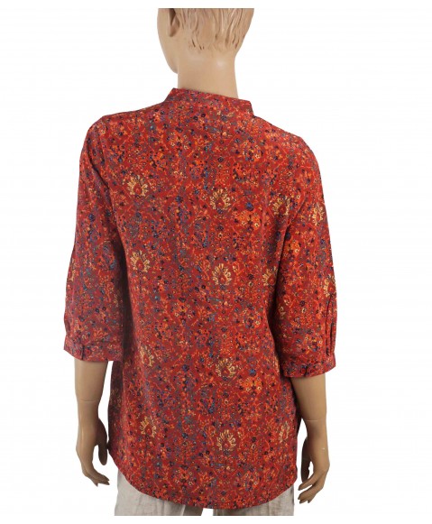 Short Silk Shirt - Red Abstract