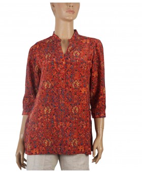 Short Silk Shirt - Red Abstract