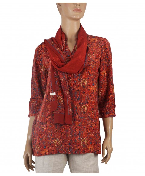 Short Silk Shirt - Red Abstract