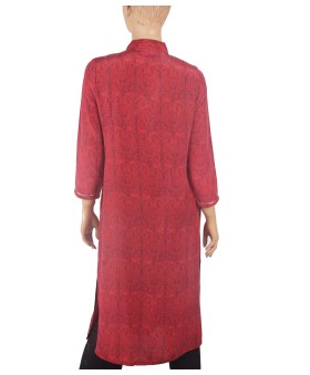 Long Embroidered Silk Kurti - Magenta Embroidery