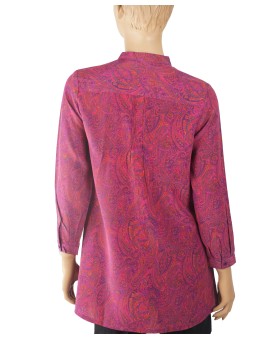  Long Silk Shirt - Pink Paisley