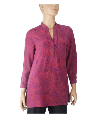  Long Silk Shirt - Pink Paisley