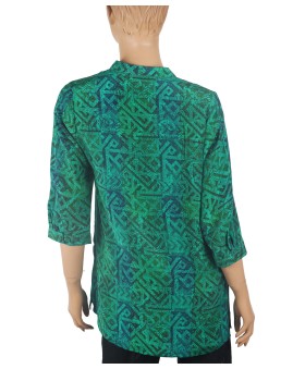 Short Silk Shirt - Green Abstract