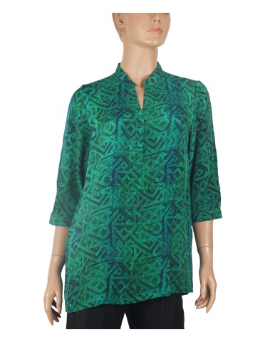 Short Silk Shirt - Green Abstract