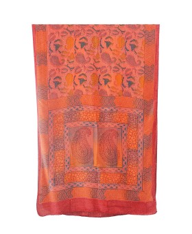 Crepe Silk Scarf - Orange And Blue Paisley 