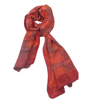 Crepe Silk Scarf - Orange And Blue Paisley 