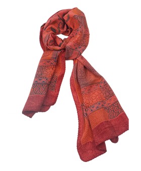 Crepe Silk Scarf - Orange And Blue Paisley 