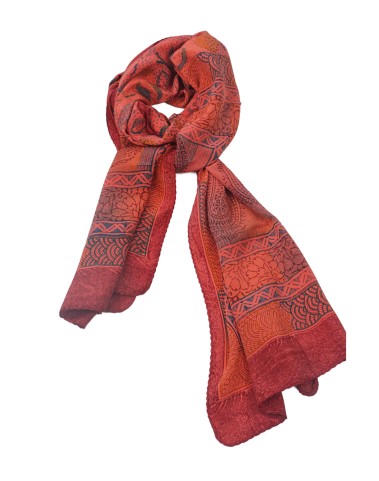 Crepe Silk Scarf - Orange And Blue Paisley 