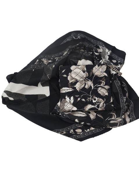 Scarf Set - Black And White Flowers